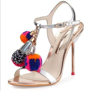 Sophia Webster gold & silver Pom Pom sandal heels